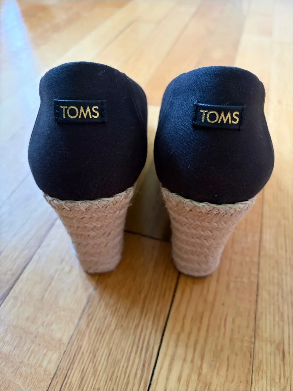 Toms Black Canvas Wedge-Heel Espadrilles